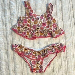 Girls 2 piece Smiley print swim suit
